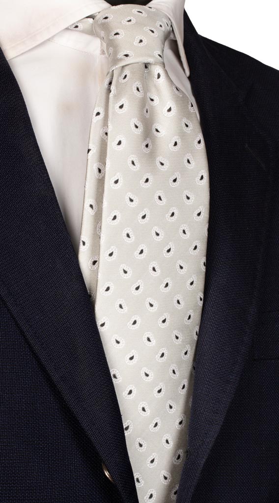 Cravatta da Cerimonia di Seta Grigia Paisley Bianco Nero Made in Italy Graffeo Cravatte