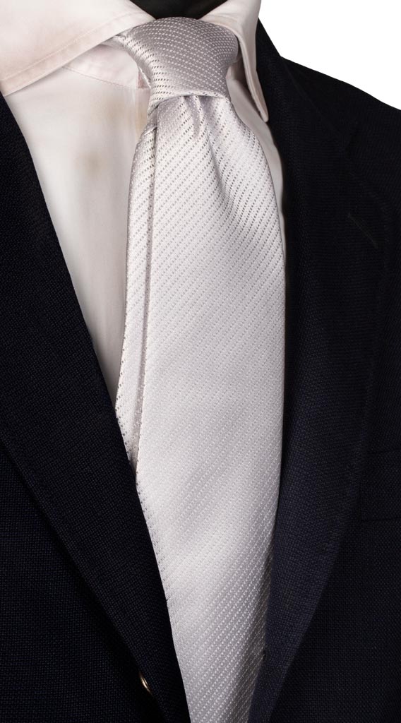 Cravatta da Cerimonia di Seta Grigio Argento Fantasia Tono su Tono Made in Italy Graffeo Cravatte