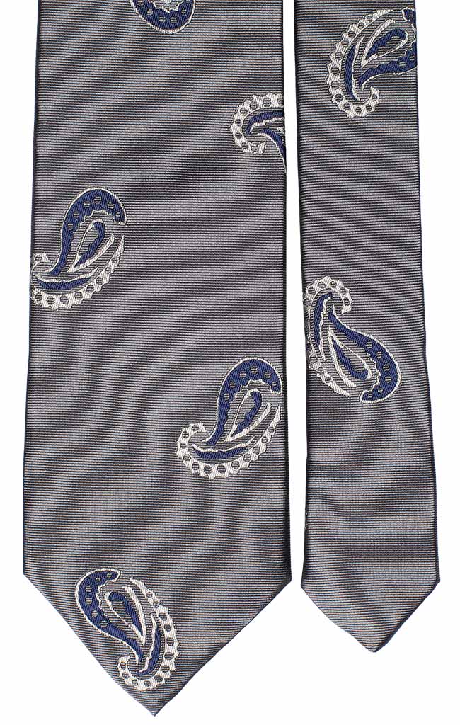 Cravatta da Cerimonia di Seta Grigio Scuro Paisley Blu Avorio Made in Italy Graffeo Cravatte Pala