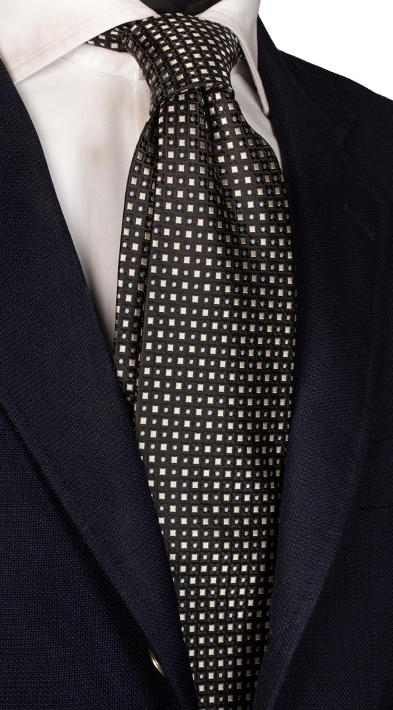 Cravatta da Cerimonia di Seta Nera Fantasia Avorio Bianca Made in Italy Graffeo Cravatte
