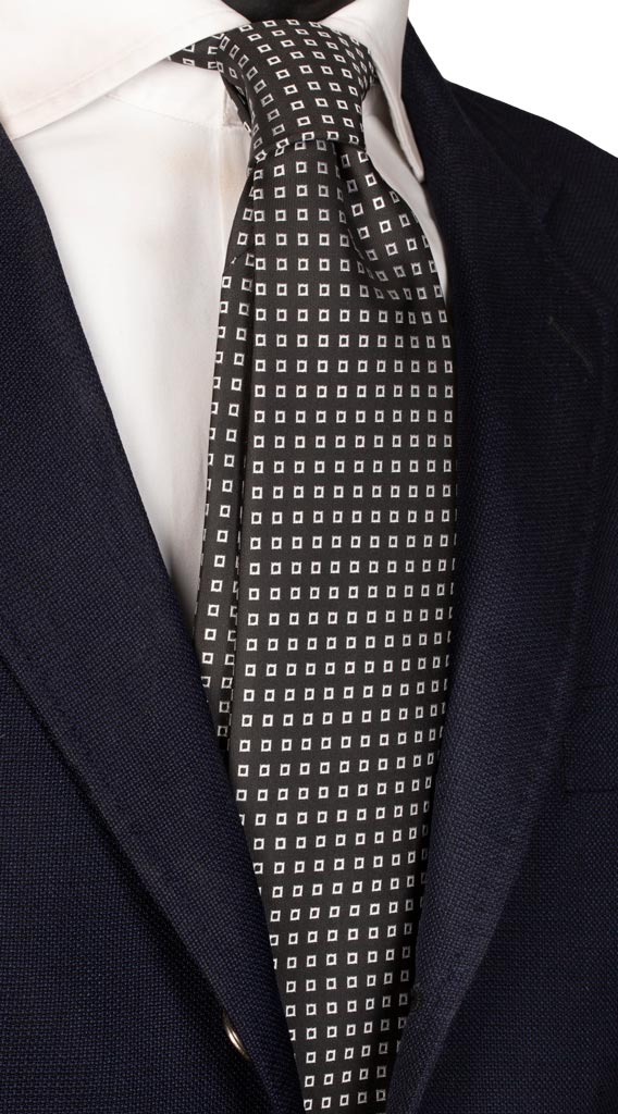 Cravatta da Cerimonia di Seta Nera Fantasia Bianca Made in Italy graffeo Cravatte