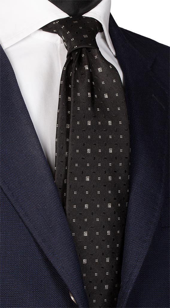 Cravatta da Cerimonia di Seta Nera Fantasia Bianca Made in Italy Graffeo Cravatte