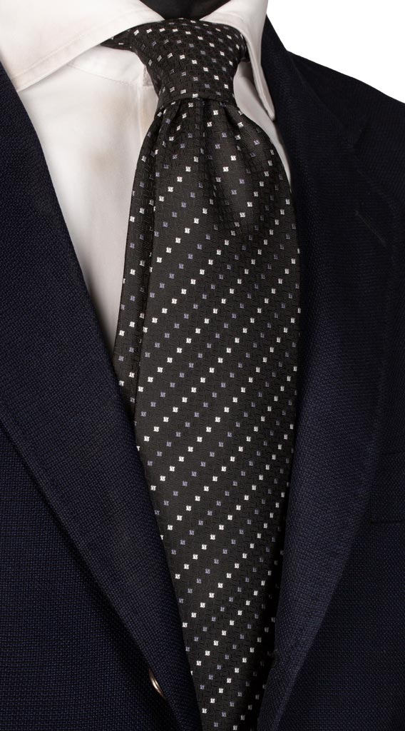 Cravatta da Cerimonia di Seta Nera Fantasia Bianca Grigia Made in Italy graffeo Cravatte