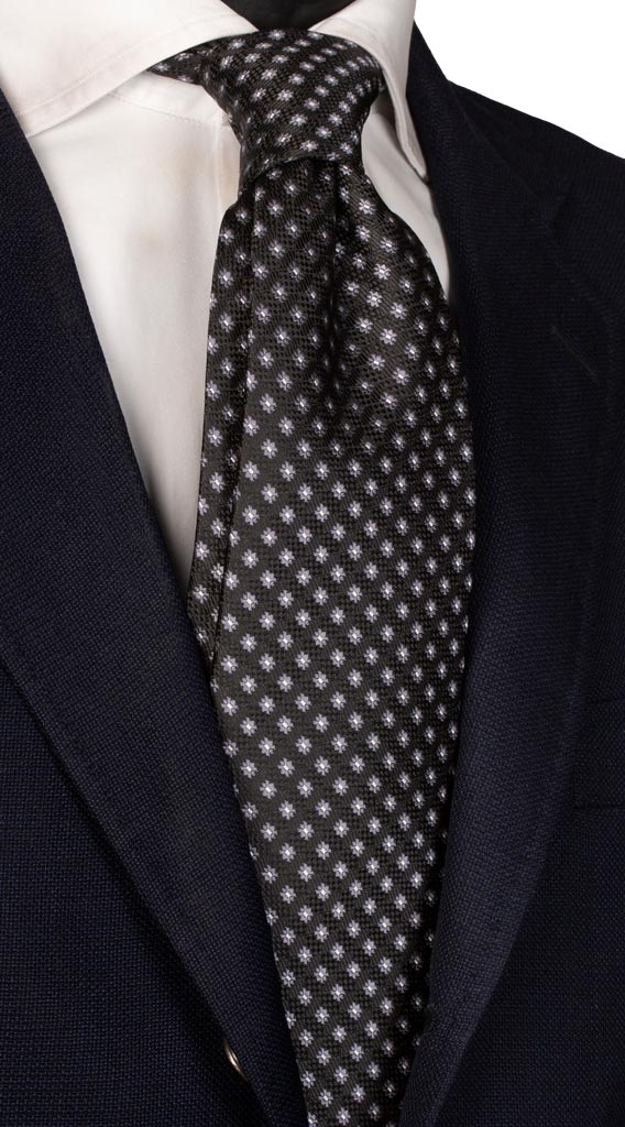 Cravatta da Cerimonia di Seta Nera Fantasia Grigia Made in Italy graffeo Cravatte