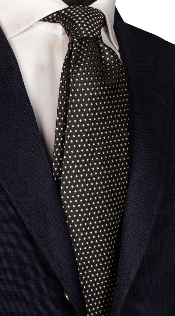 Cravatta da Cerimonia di Seta Nera Fantasia Avorio Made in Italy graffeo Cravatte