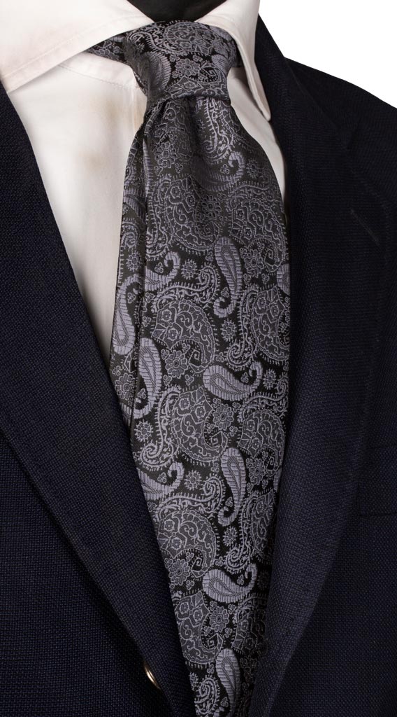 Cravatta da Cerimonia di Seta Nera Paisley Grigio Antracite Made in Italy graffeo Cravatte