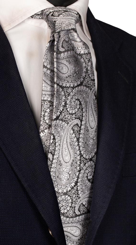 Cravatta da Cerimonia di Seta Nera Paisley Grigio Made in Italy Graffeo Cravatte