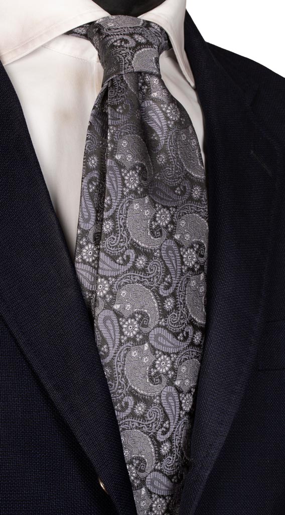 Cravatta da Cerimonia di Seta Nera Paisley Grigio Scuro Made in Italy Graffeo Cravatte