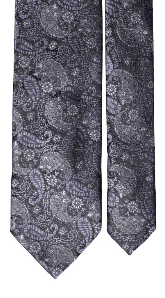 Cravatta da Cerimonia di Seta Nera Paisley Grigio Scuro Made in Italy Graffeo Cravatte Pala