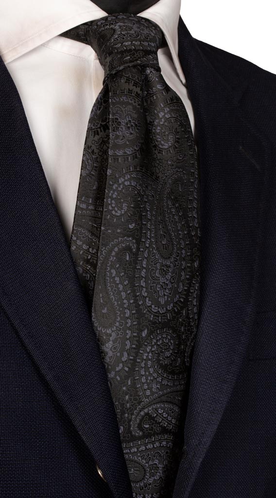 Cravatta da Cerimonia di Seta Nera Paisley Tono su Tono Made in Italy graffeo Cravatte
