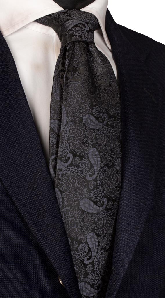 Cravatta da Cerimonia di Seta Nera Paisley Tono su Tono Made in Italy Graffeo Cravatte