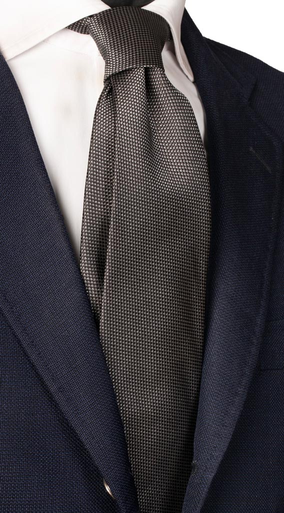 Cravatta da Cerimonia di Seta Nera Punto a Spillo Grigio Made in Italy graffeo Cravatte