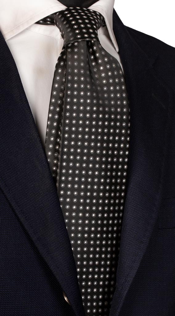Cravatta da Cerimonia di Seta Nera a Pois Grigio Argento Made in Italy Graffeo Cravatte