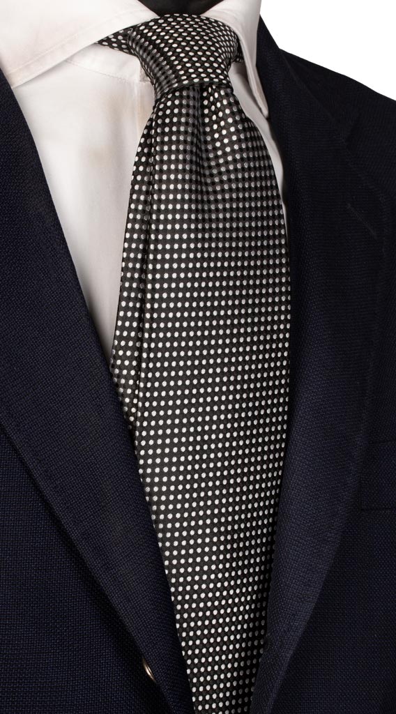 Cravatta da Cerimonia di Seta Nera a Pois Bianchi Made in Italy graffeo Cravatte