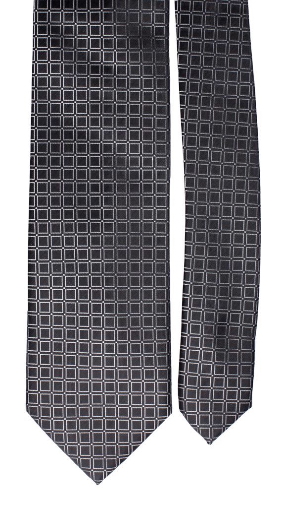 Cravatta da Cerimonia di Seta Nera a Quadri Grigio Chiaro Made in Italy Graffeo Cravatte Pala