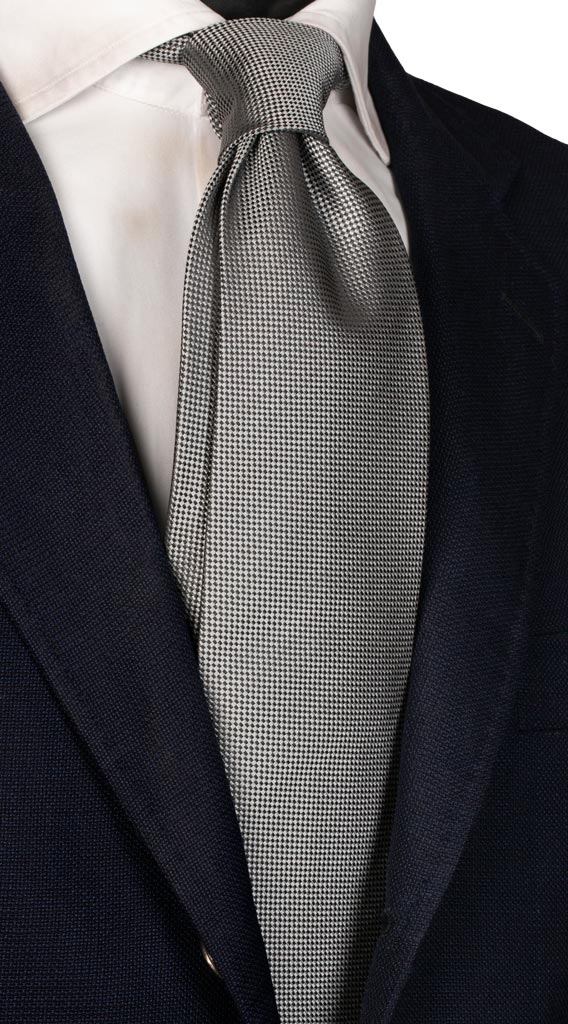 Cravatta da Cerimonia di Seta Fantasia Grigia Nera Made in Italy Graffeo Cravatte