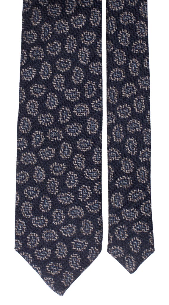 Cravatta di Cashmere Blu Paisley Beige Celeste Made in Italy Graffeo Cravatte Pala
