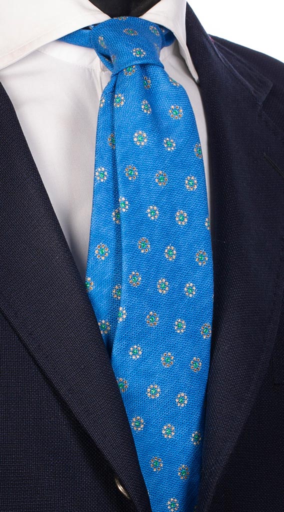 Cravatta di Cotone Azzurra Fantasia Marrone Verde Made in Italy Graffeo Cravatte
