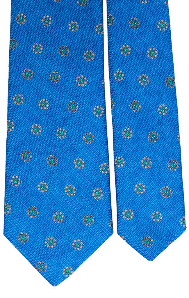 Cravatta di Cotone Azzurra Fantasia Marrone Verde Made in Italy Graffeo Cravatte Pala