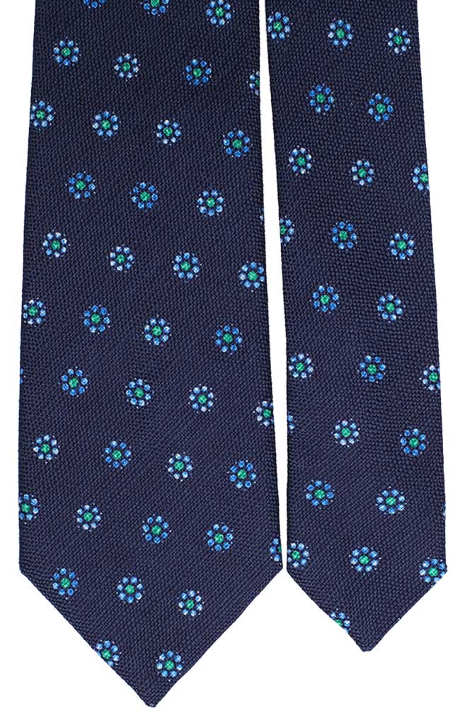 Cravatta di Cotone Blu Fantasia Floreale Celeste Bianco Verde Made in Italy Graffeo Cravatte Pala