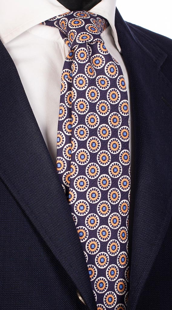 Cravatta di Cotone Blu Navy Fantasia Bianco Salmone Celeste Made in Italy Graffeo Cravatte