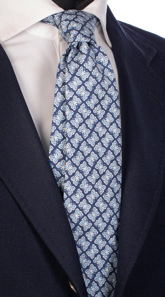 Cravatta di Cotone Blu Navy con Animali Made in Italy Graffeo Cravatte