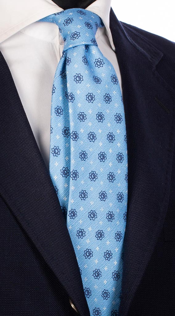 Cravatta di Cotone Celeste Fantasia Blu Bianco Made in Italy Graffeo Cravatte