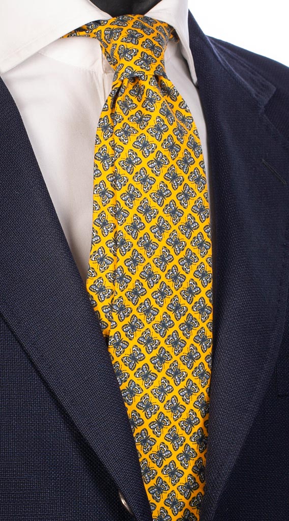 Cravatta di Cotone Gialla con Animali Made in Italy Graffeo Cravatte