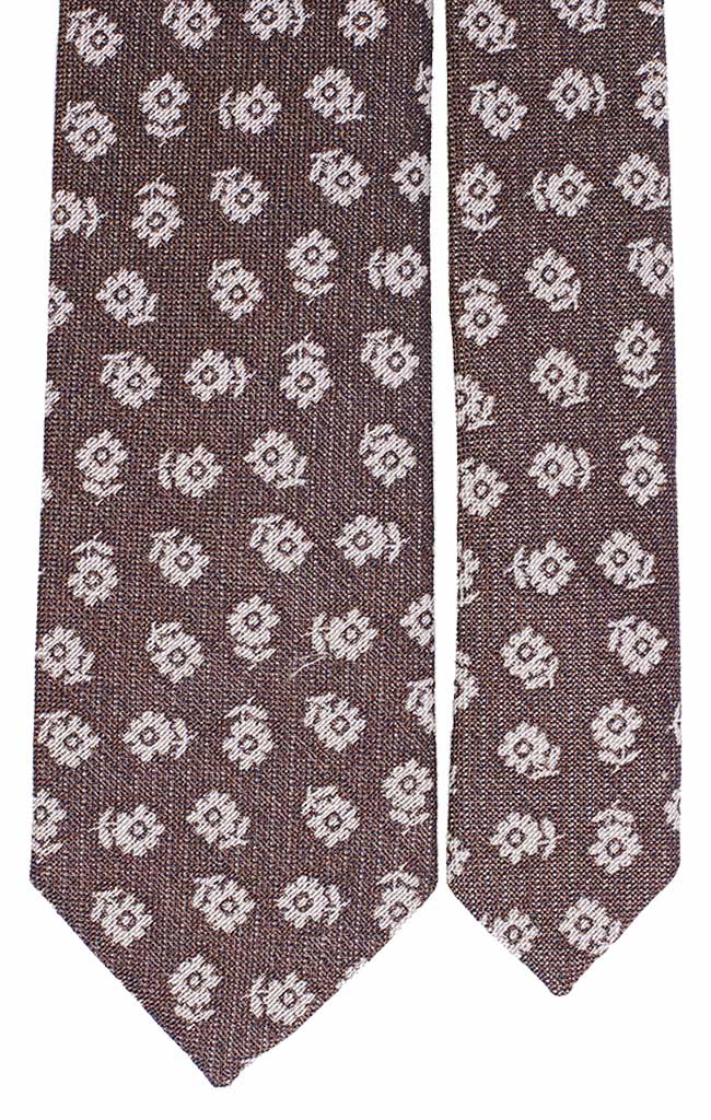 Cravatta di Cotone Marrone Blu Fiori Bianchi Made in Italy Graffeo Cravatte