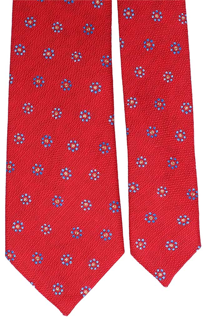 Cravatta di Cotone Rossa Fantasia Celeste Beige Made in Italy Graffeo Cravatte Pala