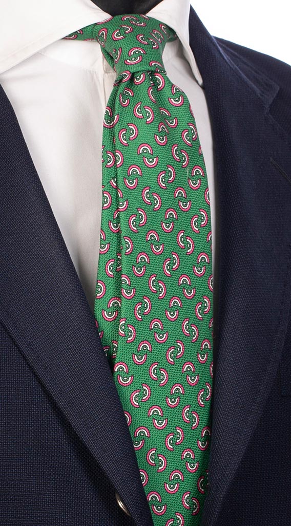 Cravatta di Cotone Verde con Fantasia Rosa Bianca Made in Italy Graffeo Cravatte