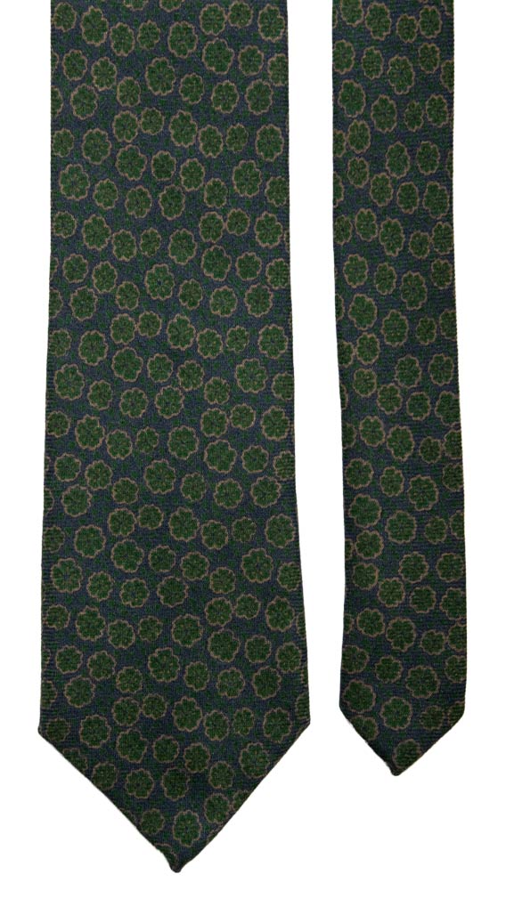 Cravatta di Lana Blu Navy Verde a Fiori Beige Made in Italy Graffeo Cravatte Pala