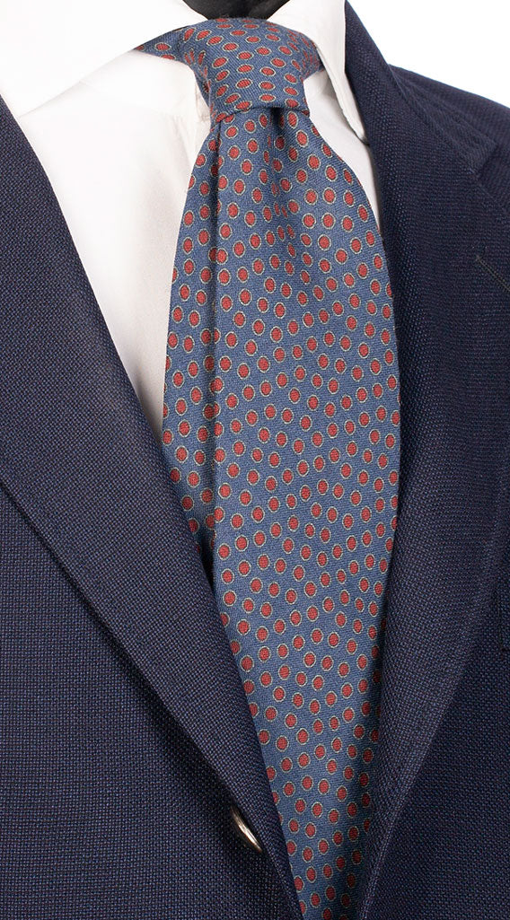 Cravatta Uomo di Lana Blu Navy con Pois Rossi Made in Italy Graffeo Cravatte