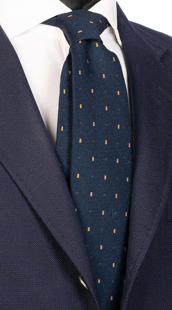 Cravatta di Lana Blu con Micro Fantasia Gialla Bianca Made in Italy Graffeo Cravatte