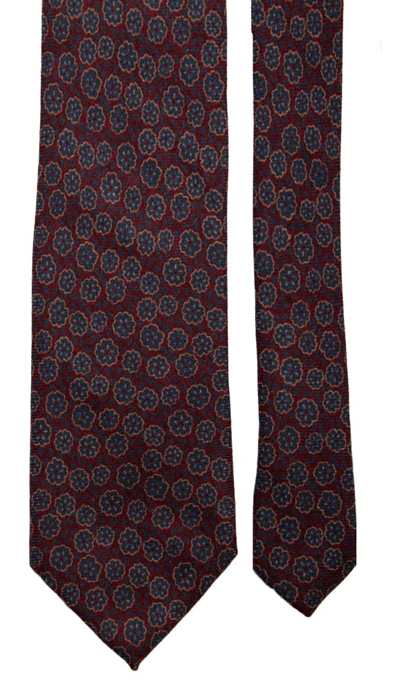 Cravatta di Lana Bordeaux a Fiori Blu Beige Made in Italy Graffeo Cravatte Pala