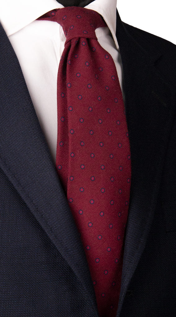 Cravatta di Lana Granata a Pois Blu Made in italy Graffeo Cravatte