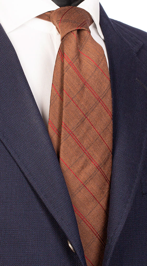 Cravatta di Lana Marrone Chiaro a Righe Rosse Marroni Made in Italy Graffeo Cravatte
