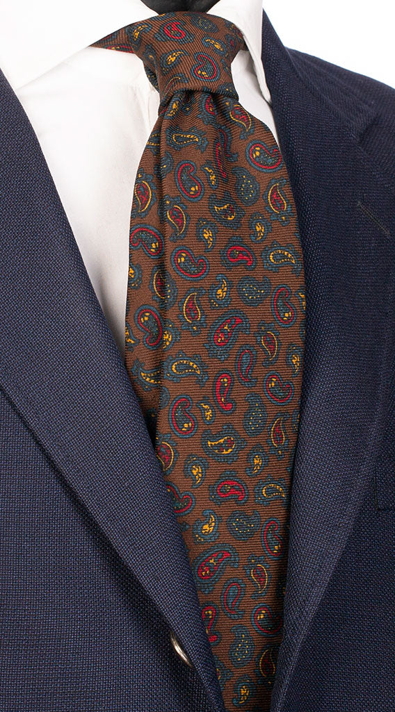 Cravatta di Lana Marrone Fantasia Paisley Multicolor Made in Italy Graffeo Cravatte