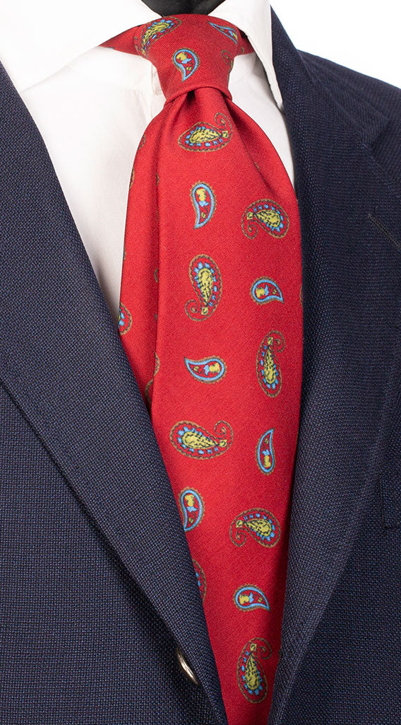 Cravatta di Lana Rosso Paisley Marrone Giallo Celeste Made in Italy Graffeo Cravatte