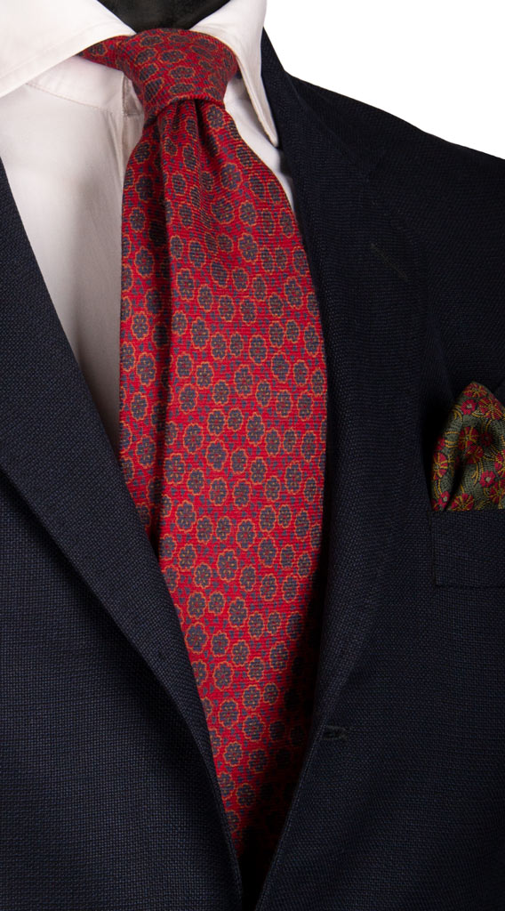 Cravatta di Lana Rossa a Fiori Blu Gialli Made in Italy Graffeo Cravatte
