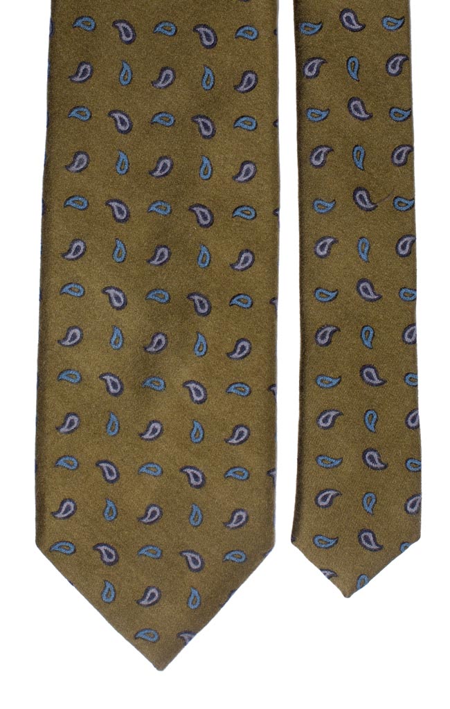 Cravatta di Lana Verde Paisley Grigio Chiaro Blu Azzurro Made in Italy Graffeo Cravatte Pala