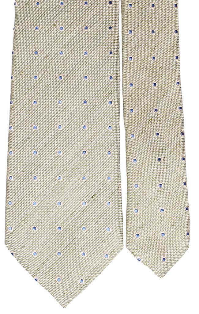 Cravatta di Lino Seta Verde Chiaro Pois Bianco Celeste Made in Italy Graffeo Cravatte Pala