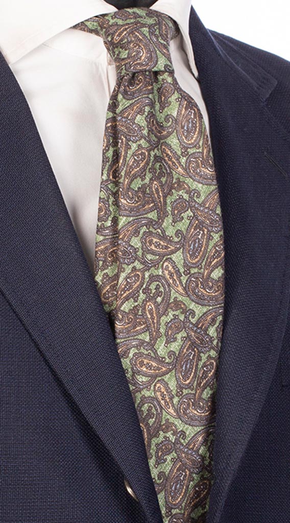 Cravatta di Lino Verde Paisley Multicolor Made in Italy Graffeo Cravatte