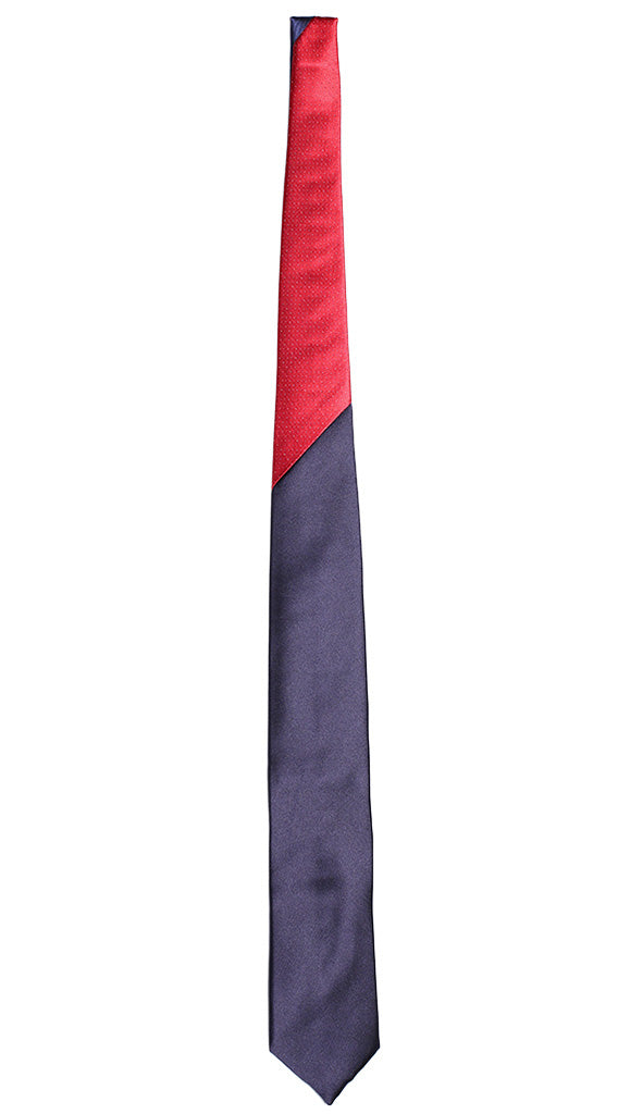 Cravatta di Raso Blu Tinta Unita Nodo a Contrasto Rosso Punto a Spillo Bianco Blu Made in Italy Graffeo Cravatte Intera
