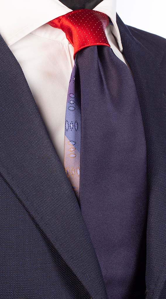Cravatta di Raso Blu Tinta Unita Nodo a Contrasto Rosso Punto a Spillo Bianco Blu Made in Italy Graffeo Cravatte