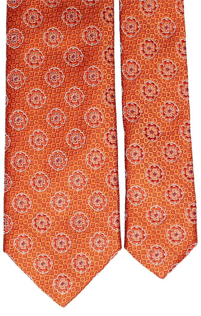 Cravatta di Seta Arancione Fantasia Tono su Tono Bianca Bluette Made in Italy Graffeo Cravatte Pala