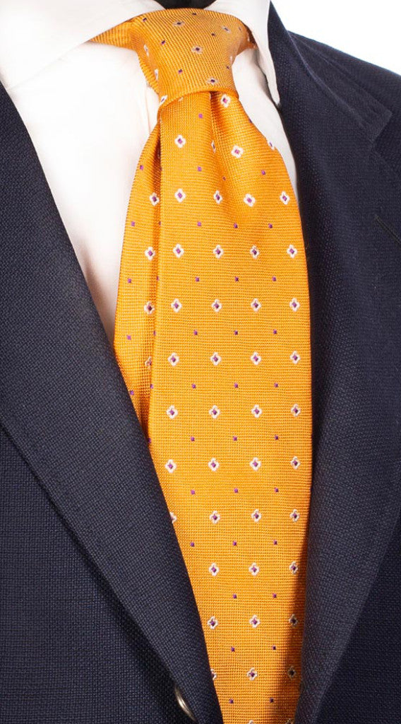 Cravatta di Seta Arancione Fantasia Viola Bianca Made in Italy Graffeo Cravatte