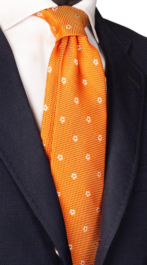 Cravatta di Seta Arancione Fiori Bianchi Made in Italy Graffeo Cravatte