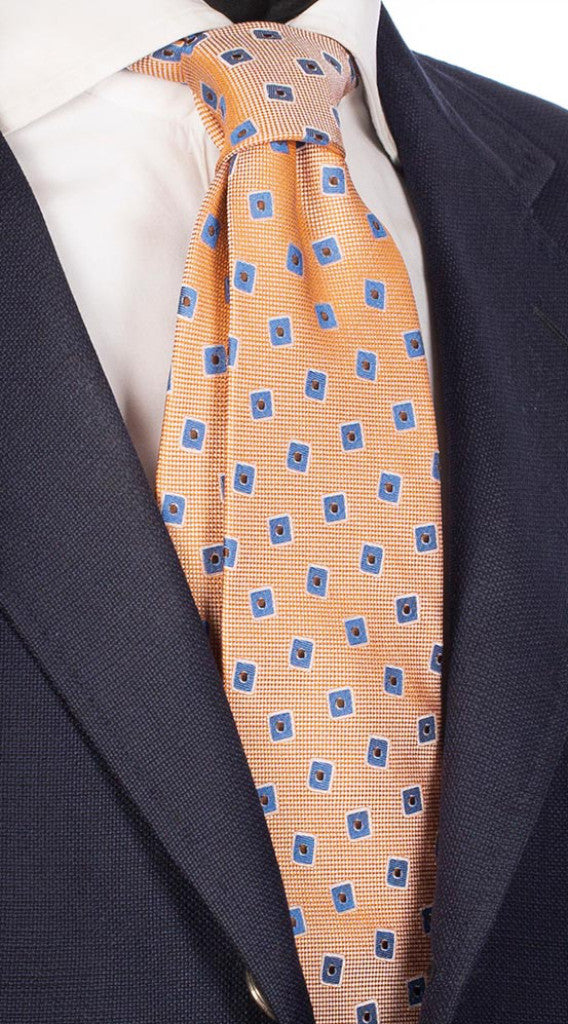 Cravatta di Seta Arancione Grigio Chiaro Fantasia Celeste Marrone Made in Italy Graffeo Cravatte