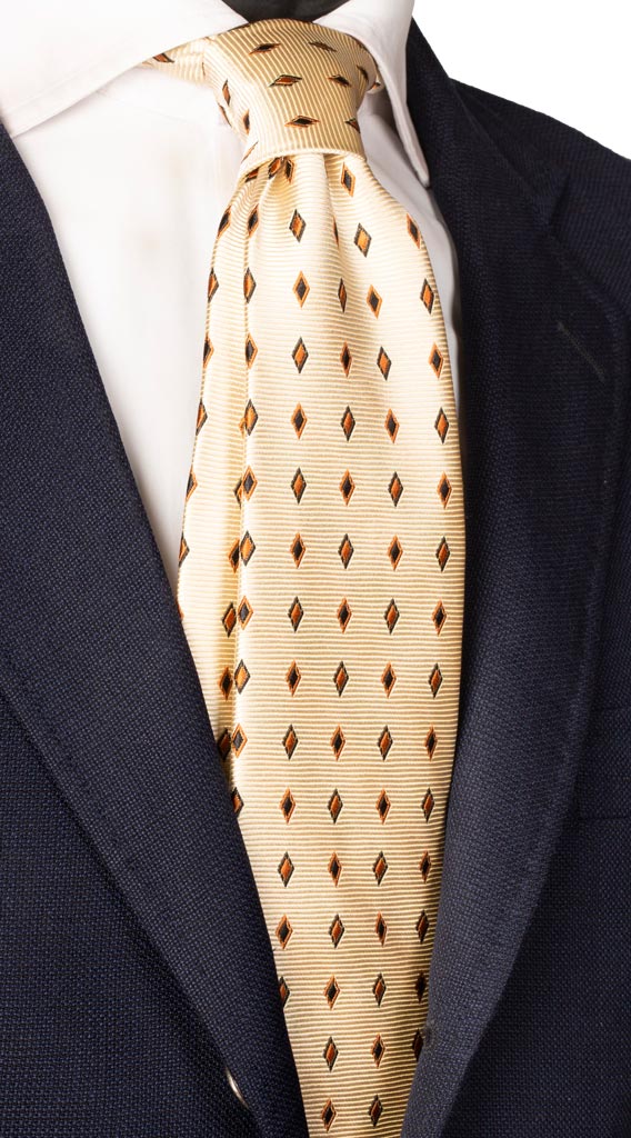 Cravatta di Seta Avorio Fantasia Marrone Made in Italy Graffeo Cravatte